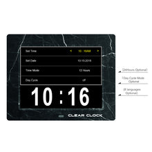 Load image into Gallery viewer, Clear Clock Digital Memory Loss Calendar Day Clock With Optional Day Cycle Mode (Black Marble)