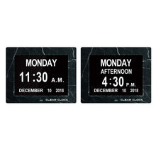 Load image into Gallery viewer, Clear Clock Digital Memory Loss Calendar Day Clock With Optional Day Cycle Mode (Black Marble)