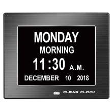 Load image into Gallery viewer, Clear Clock Digital Memory Loss Calendar Day Clock With Optional Day Cycle Mode Metal Frame (Black)