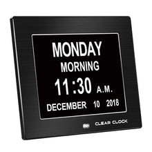Load image into Gallery viewer, Clear Clock Digital Memory Loss Calendar Day Clock With Optional Day Cycle Mode Metal Frame (Black)