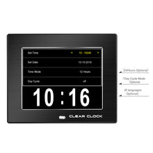 Load image into Gallery viewer, Clear Clock Digital Memory Loss Calendar Day Clock With Optional Day Cycle Mode Metal Frame (Black)