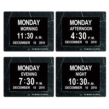 Load image into Gallery viewer, Clear Clock Digital Memory Loss Calendar Day Clock With Optional Day Cycle Mode (Black Marble)