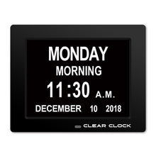 Load image into Gallery viewer, Clear Clock Digital Memory Loss Calendar Day Clock With Optional Day Cycle Mode (Black)