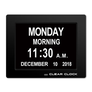 Clear Clock Digital Memory Loss Calendar Day Clock With Optional Day Cycle Mode (Black)