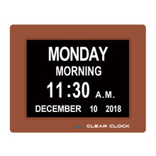 Load image into Gallery viewer, Clear Clock Digital Memory Loss Calendar Day Clock With Optional Day Cycle Mode (Brown)