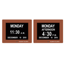 Load image into Gallery viewer, Clear Clock Digital Memory Loss Calendar Day Clock With Optional Day Cycle Mode (Brown)