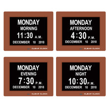 Load image into Gallery viewer, Clear Clock Digital Memory Loss Calendar Day Clock With Optional Day Cycle Mode (Brown)