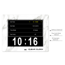 Load image into Gallery viewer, Clear Clock Digital Memory Loss Calendar Day Clock With Optional Day Cycle Mode (White)