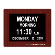 Load image into Gallery viewer, Clear Clock Digital Memory Loss Calendar Day Clock With Optional Day Cycle Mode (Mahogany)