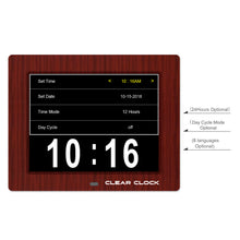 Load image into Gallery viewer, Clear Clock Digital Memory Loss Calendar Day Clock With Optional Day Cycle Mode (Mahogany)