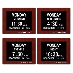 Clear Clock Digital Memory Loss Calendar Day Clock With Optional Day Cycle Mode (Mahogany)