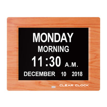 Load image into Gallery viewer, Clear Clock Digital Memory Loss Calendar Day Clock With Optional Day Cycle Mode (OAK)