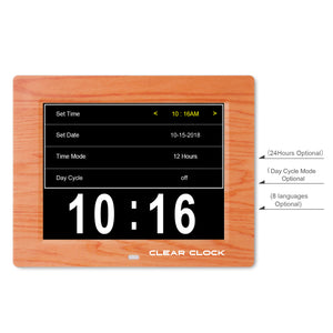 Clear Clock Digital Memory Loss Calendar Day Clock With Optional Day Cycle Mode (OAK)