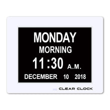 Load image into Gallery viewer, Clear Clock Digital Memory Loss Calendar Day Clock With Optional Day Cycle Mode (White)
