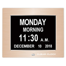 Load image into Gallery viewer, Clear Clock Digital Memory Loss Calendar Day Clock With Optional Day Cycle Mode Metal Frame (Gold)