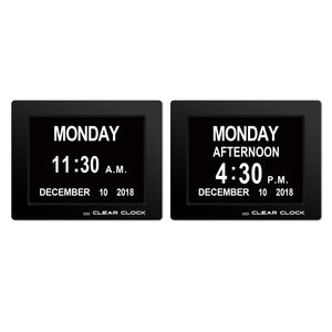 Clear Clock Digital Memory Loss Calendar Day Clock With Optional Day Cycle Mode (Black)