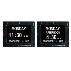 Clear Clock Digital Memory Loss Calendar Day Clock With Optional Day Cycle Mode (Black Marble)