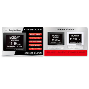 Clear Clock Digital Memory Loss Calendar Day Clock With Optional Day Cycle Mode Metal Frame (Black)