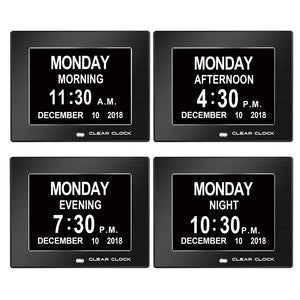 Clear Clock Digital Memory Loss Calendar Day Clock With Optional Day Cycle Mode Metal Frame (Black)