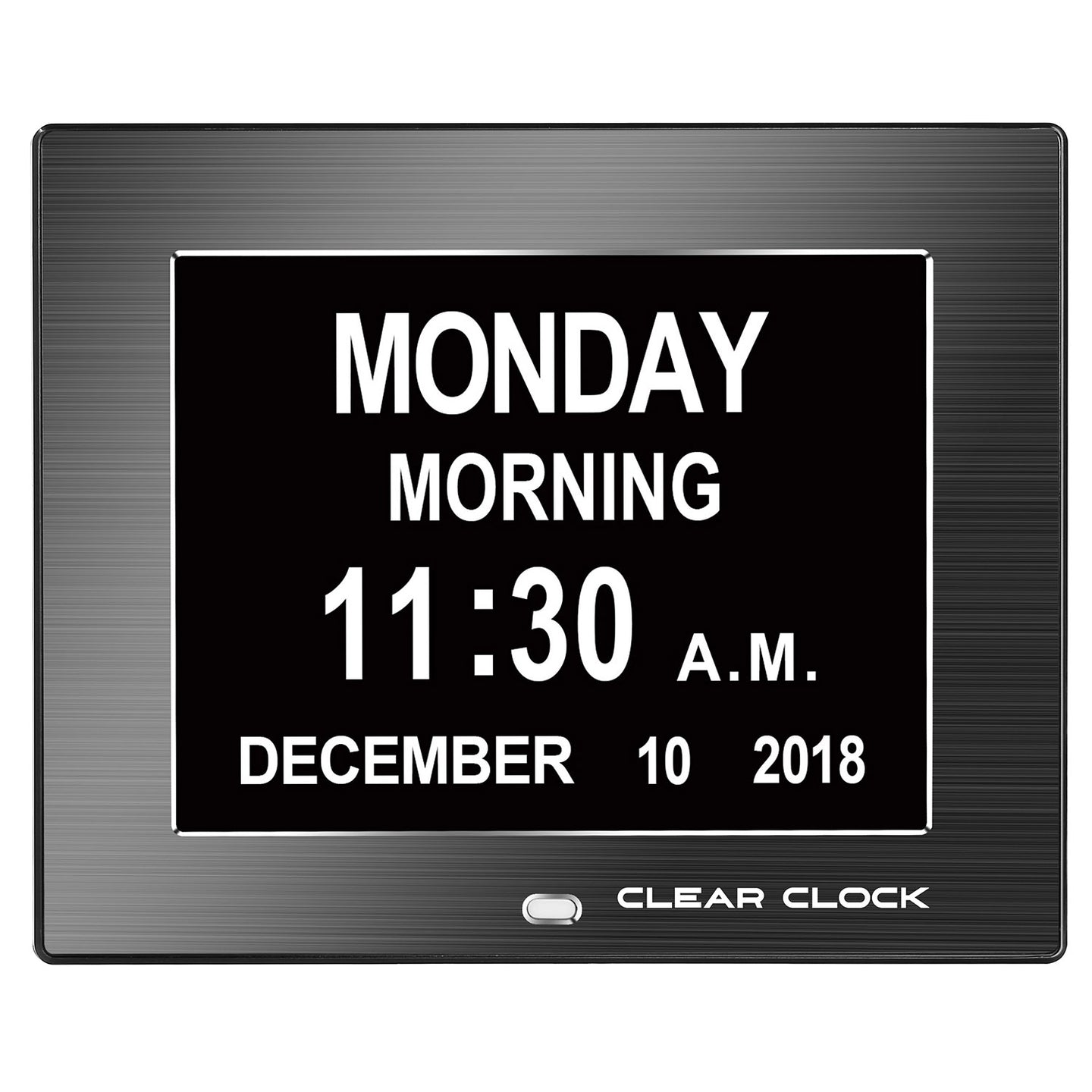 Clear Clock Digital Memory Loss Calendar Day Clock With Optional Day Cycle Mode Metal Frame (Black)