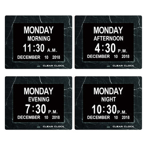 Clear Clock Digital Memory Loss Calendar Day Clock With Optional Day Cycle Mode (Black Marble)