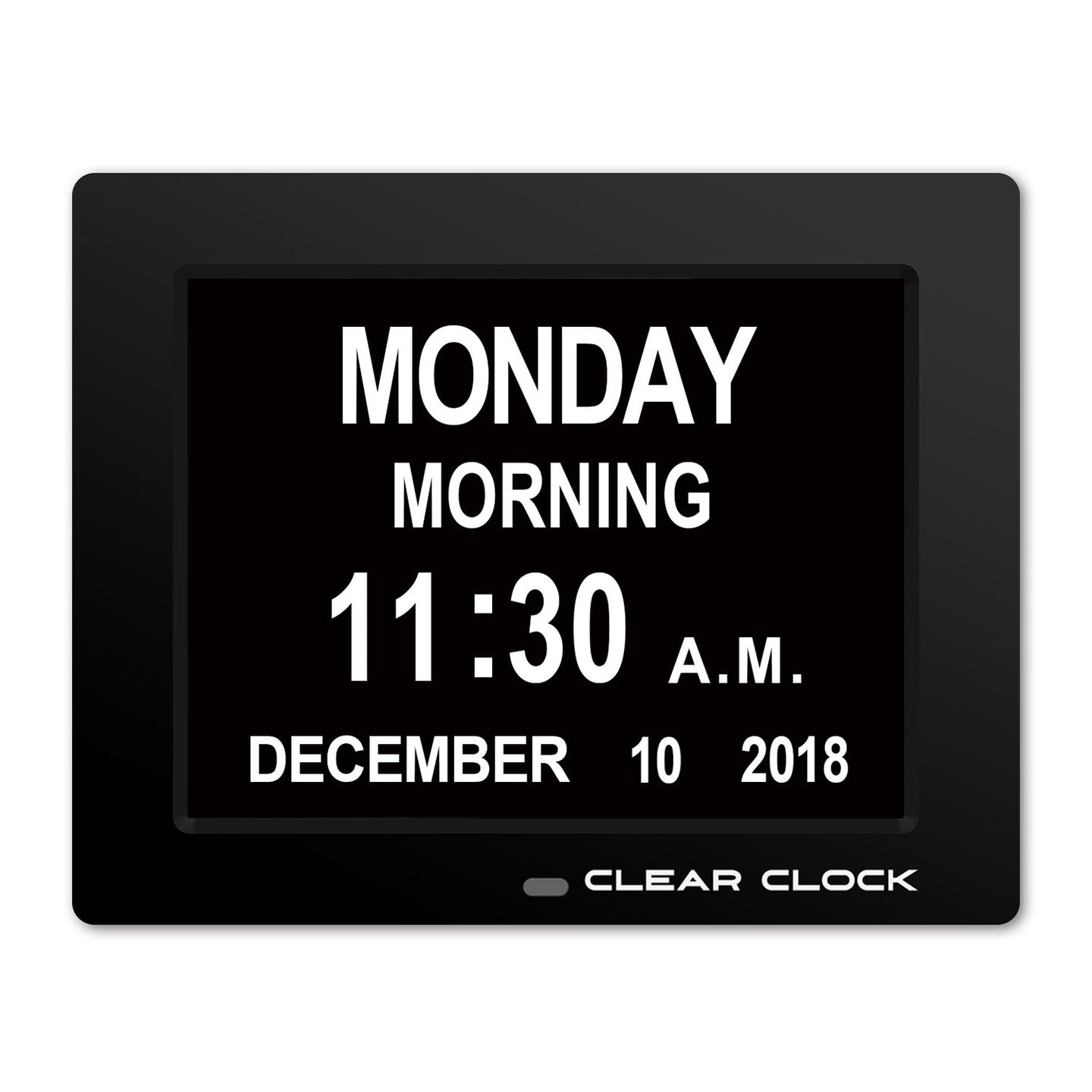 Clear Clock Digital Memory Loss Calendar Day Clock With Optional Day Cycle Mode (Black)