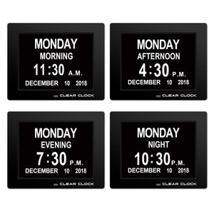 Clear Clock Digital Memory Loss Calendar Day Clock With Optional Day Cycle Mode (Black)