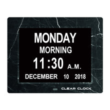 Load image into Gallery viewer, Clear Clock Digital Memory Loss Calendar Day Clock With Optional Day Cycle Mode (Black Marble)