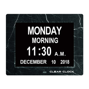 Clear Clock Digital Memory Loss Calendar Day Clock With Optional Day Cycle Mode (Black Marble)