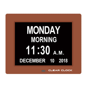 Clear Clock Digital Memory Loss Calendar Day Clock With Optional Day Cycle Mode (Brown)