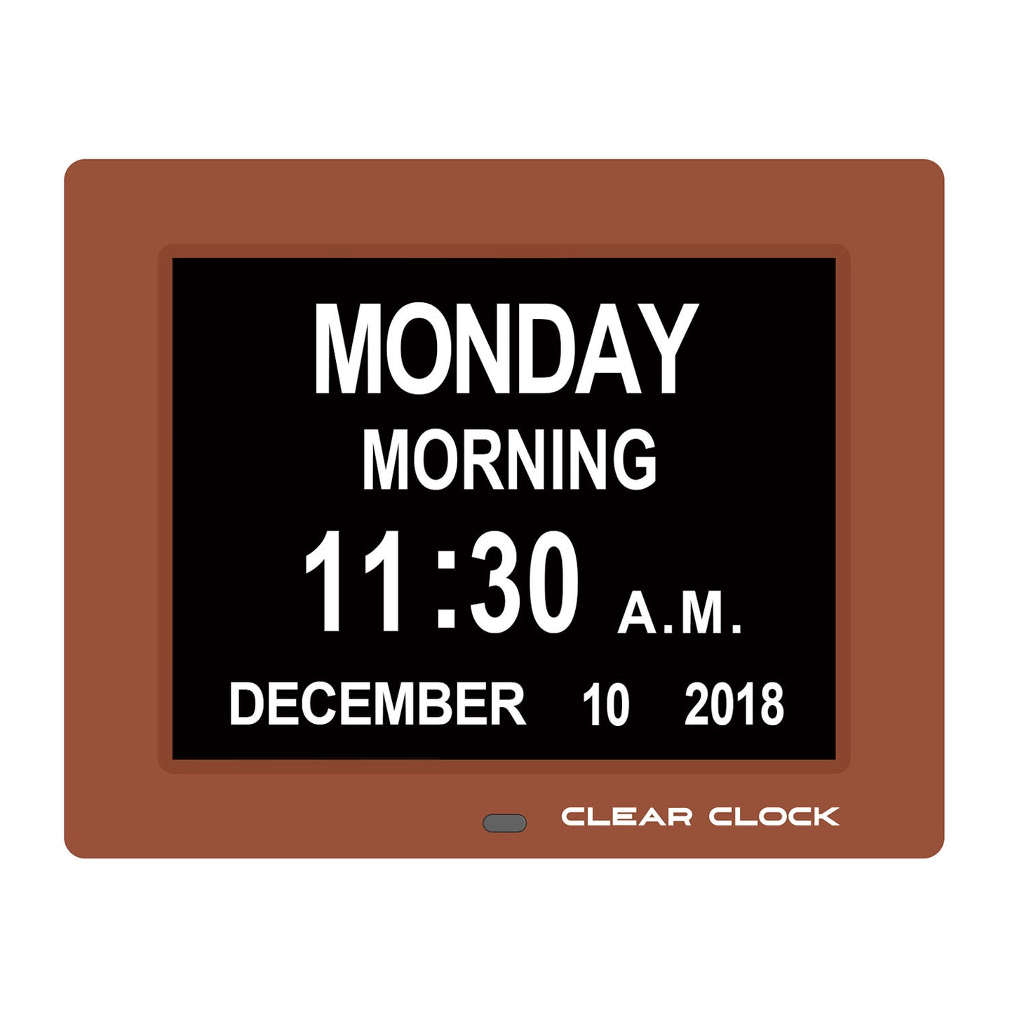Clear Clock Digital Memory Loss Calendar Day Clock With Optional Day Cycle Mode (Brown)