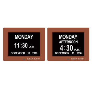 Clear Clock Digital Memory Loss Calendar Day Clock With Optional Day Cycle Mode (Brown)