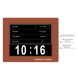 Clear Clock Digital Memory Loss Calendar Day Clock With Optional Day Cycle Mode (Brown)