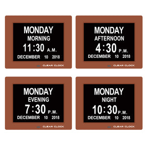 Clear Clock Digital Memory Loss Calendar Day Clock With Optional Day Cycle Mode (Brown)