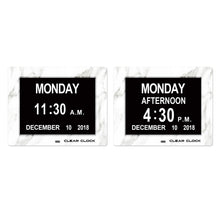 Load image into Gallery viewer, Clear Clock Digital Memory Loss Calendar Day Clock With Optional Day Cycle Mode (White Marble)