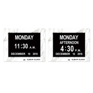 Clear Clock Digital Memory Loss Calendar Day Clock With Optional Day Cycle Mode (White Marble)