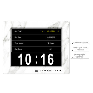 Clear Clock Digital Memory Loss Calendar Day Clock With Optional Day Cycle Mode (White)
