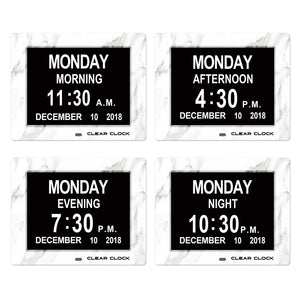 Clear Clock Digital Memory Loss Calendar Day Clock With Optional Day Cycle Mode (White Marble)