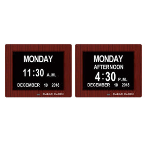 Clear Clock Digital Memory Loss Calendar Day Clock With Optional Day Cycle Mode (Mahogany)