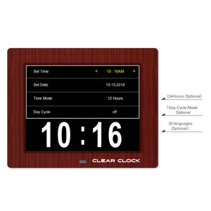 Clear Clock Digital Memory Loss Calendar Day Clock With Optional Day Cycle Mode (Mahogany)