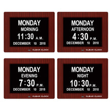 Load image into Gallery viewer, Clear Clock Digital Memory Loss Calendar Day Clock With Optional Day Cycle Mode (Mahogany)