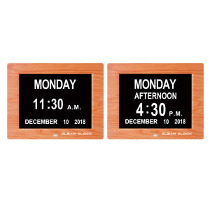 Clear Clock Digital Memory Loss Calendar Day Clock With Optional Day Cycle Mode (OAK)