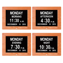 Load image into Gallery viewer, Clear Clock Digital Memory Loss Calendar Day Clock With Optional Day Cycle Mode (OAK)