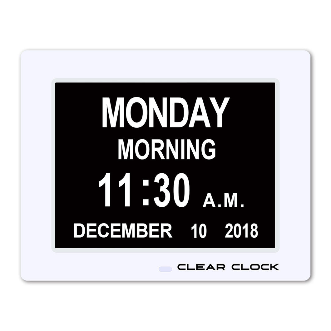 Clear Clock Digital Memory Loss Calendar Day Clock With Optional Day Cycle Mode (White)