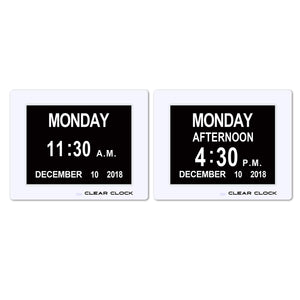 Clear Clock Digital Memory Loss Calendar Day Clock With Optional Day Cycle Mode (White)
