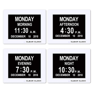 Clear Clock Digital Memory Loss Calendar Day Clock With Optional Day Cycle Mode (White)