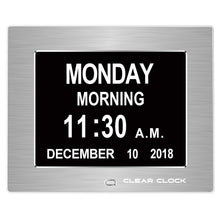 Load image into Gallery viewer, Clear Clock Digital Memory Loss Calendar Day Clock With Optional Day Cycle Mode Metal Frame (Silver)