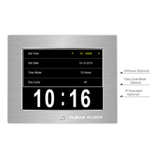 Load image into Gallery viewer, Clear Clock Digital Memory Loss Calendar Day Clock With Optional Day Cycle Mode Metal Frame (Silver)