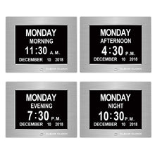 Load image into Gallery viewer, Clear Clock Digital Memory Loss Calendar Day Clock With Optional Day Cycle Mode Metal Frame (Silver)