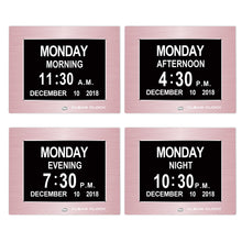 Load image into Gallery viewer, Clear Clock Digital Memory Loss Calendar Day Clock With Optional Day Cycle Mode Metal Frame (Rose)